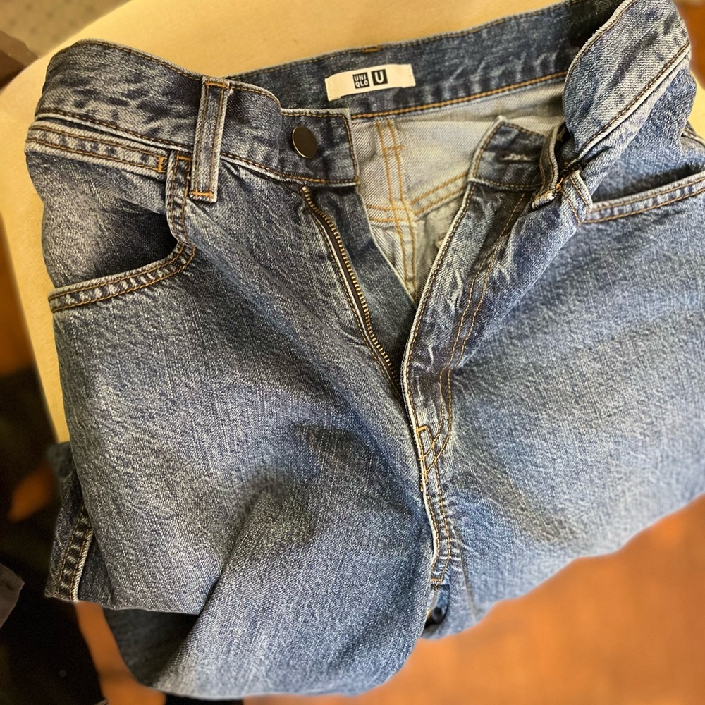 Uniqlo wide leg jeans, altered in length to hit at ankle, size 23
